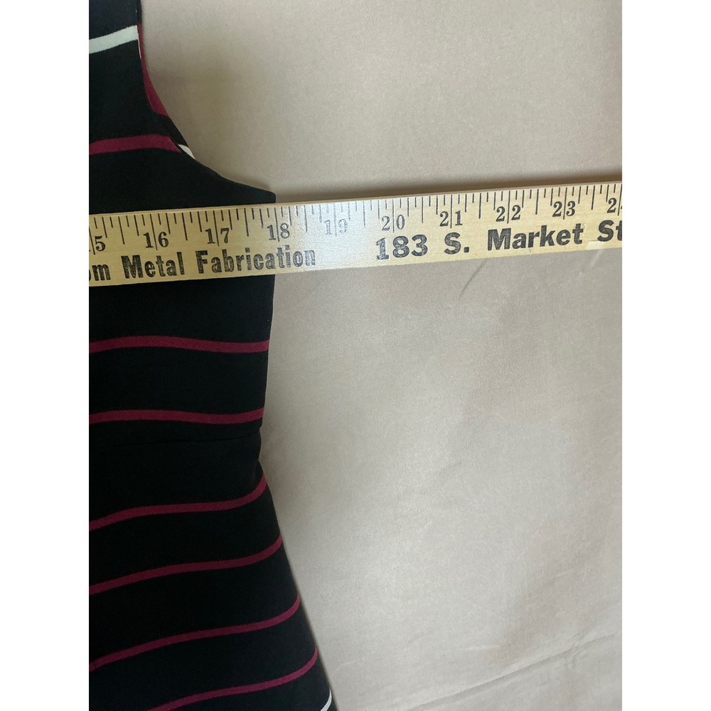 Shelby Palmer Sheath Dress Womens 12 Black Burgundy Striped Sleeveless Excellent - Picture 7 of 15